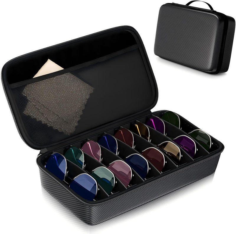 Vecxoty Travel Sunglasses Organizer​,​ Hard Shell​ Sunglass Case Adjustable Slots for Multiple ​Sunglass Eyeglass Case - Image 1